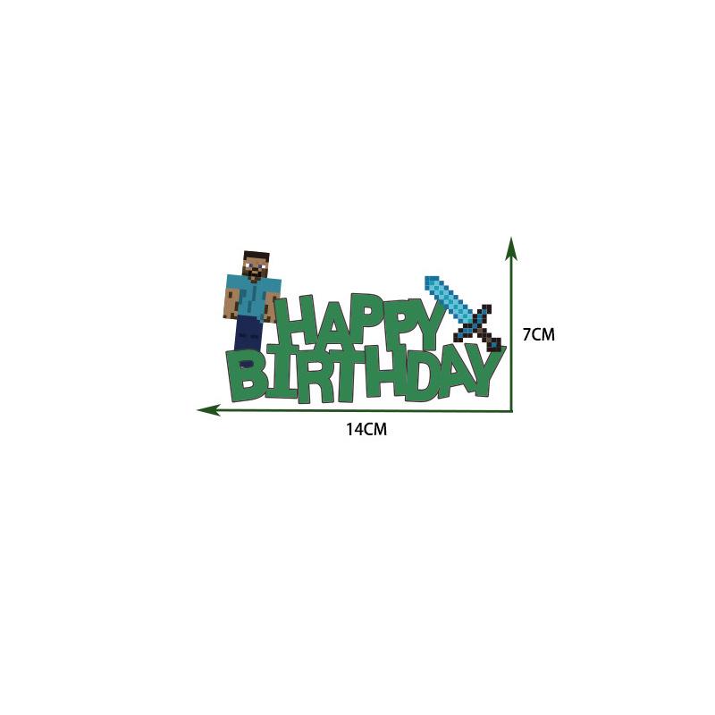 Minecraft Mosaic Pixel Theme Party Flags & Cake Toppers