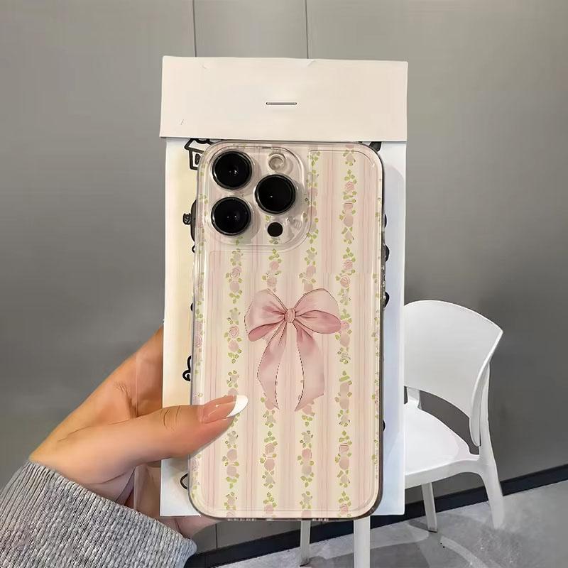 

Bow Stripe Clear Silicone Phone Case For iPhone 17 16 Pro Max 15 14 13 Mini 12 11 X XR XS 17 Air 16E 15 Plus Cover iPhone 12 mini