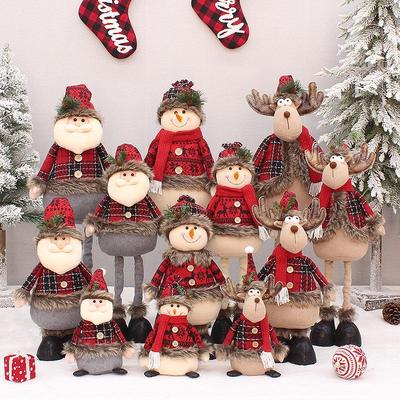 Christmas Red Plaid Telescopic Doll: Snowman & Santa Ornamental Decoration