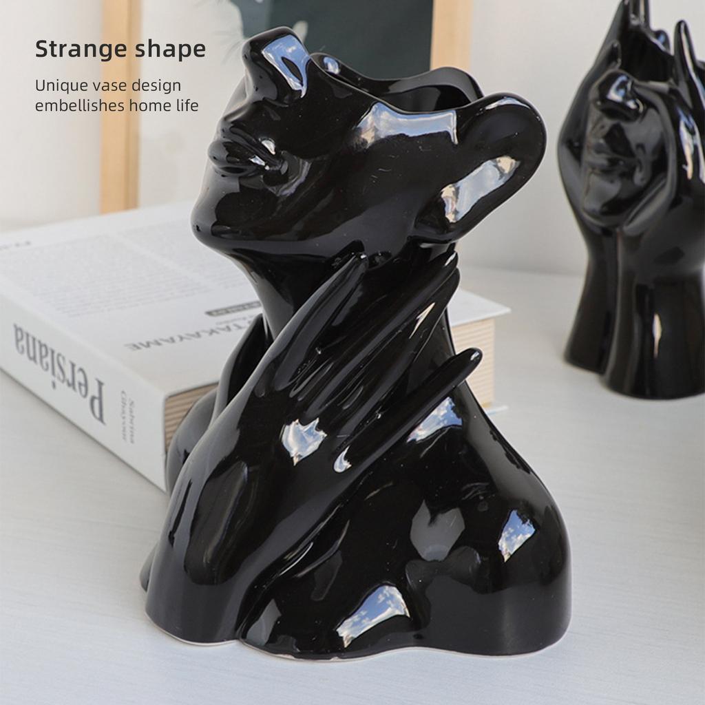 Black Ceramic Face Vase Small Nordic Human Art Decor