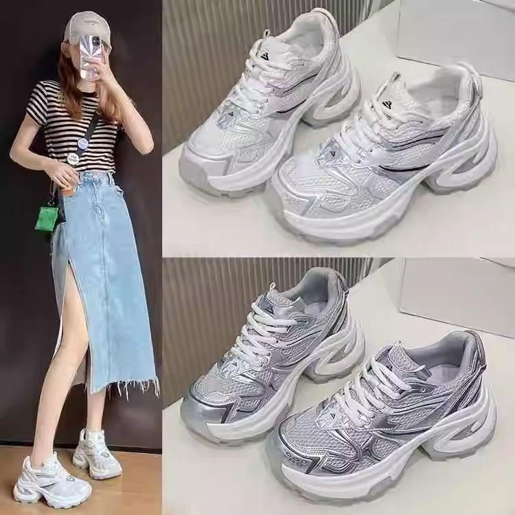Thick-soled silver dad shoes women's summer new fried street heightening mesh surface lightweight breathable casual sports shoes tide