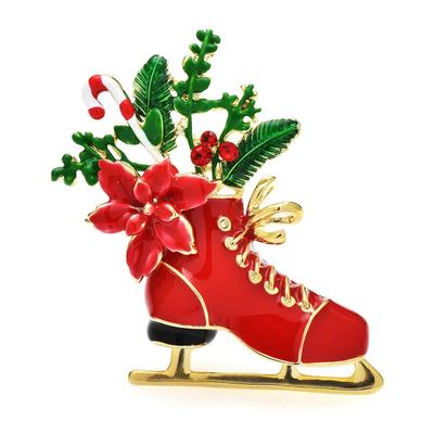 Wuli&baby Weihnachts-Schlittschuh-Broschen für Damen Emaille Geschenke Eislauf-Party Büro Brosche Anstecknadeln Geschenke