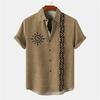 Men's Shirt Ethnic Style 3D Printing Henley Shirt, Men's Fashion Button Down Collar Short Sleeve, High Quality Men's Tops
