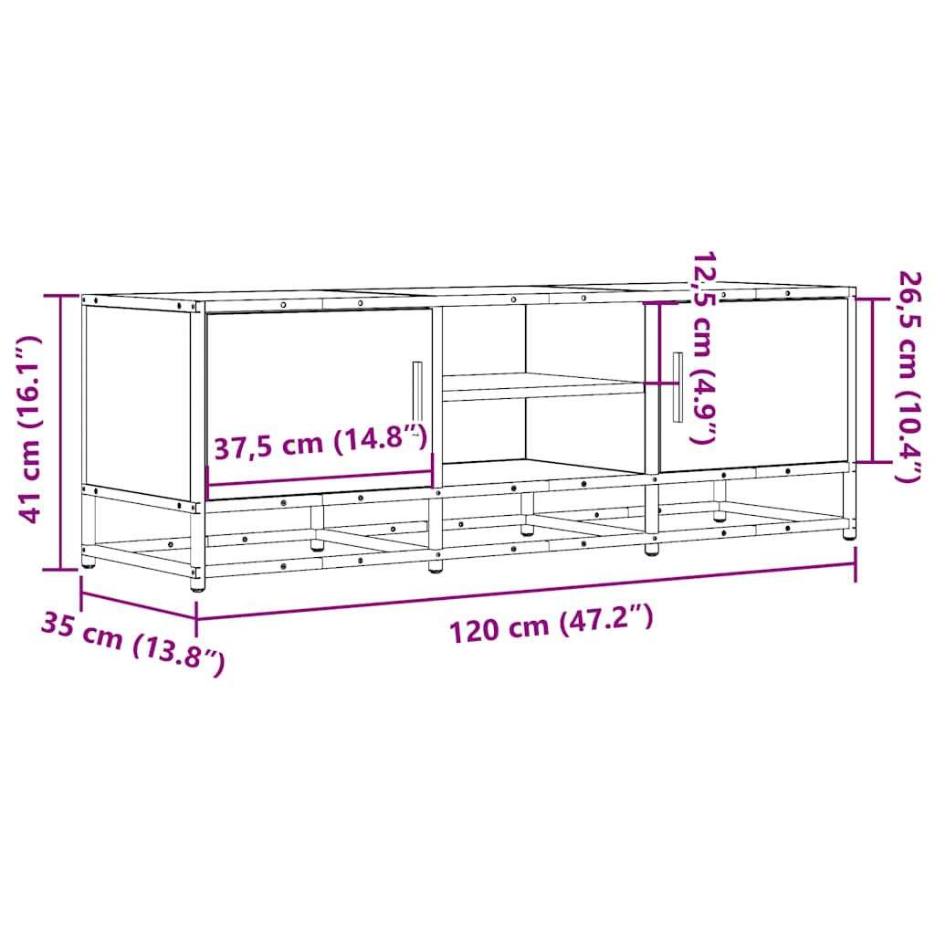 TV Cabinet Oak Effect 120 x 35 x 41 cm Wood Based Panel and Metal