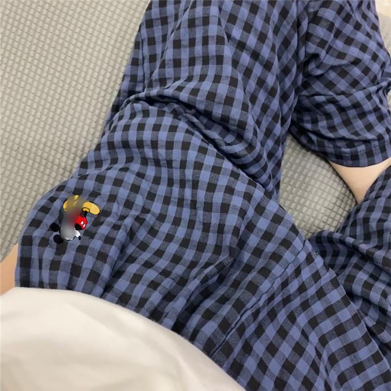 Korean Style Women's Imitation Cotton Pajama Set: Solid Color Long Sleeve Top & Plaid Trousers for Spring and Autumn