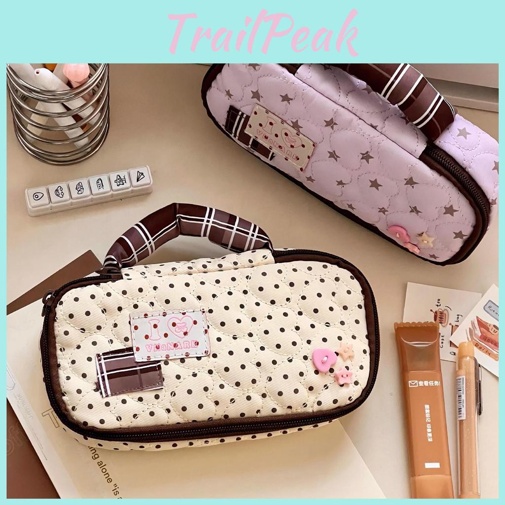 Vintage Polka Dot Pen Bag Made Of Polyester Fabric For School And Office Storage