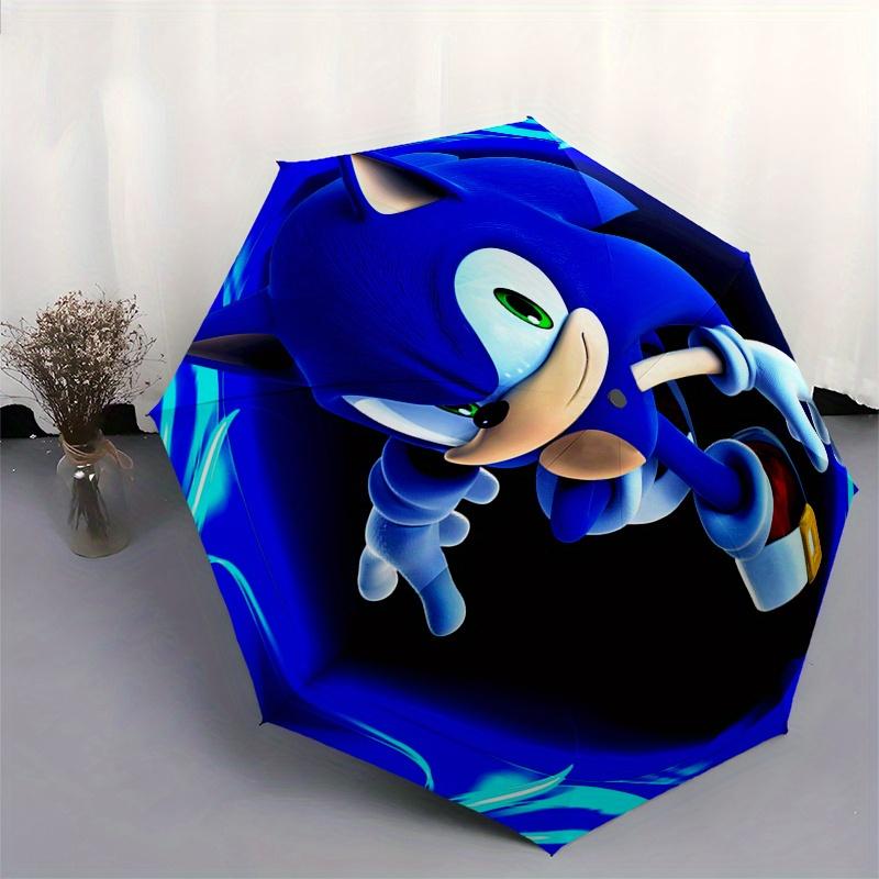 Sonic the Hedgehog Blue Speed Ball T-Shirt Umbrella, Cute Umbrella with Cute Design, Portable 3-Fold Compact Umbrella for Men & Women, Valentine's Day