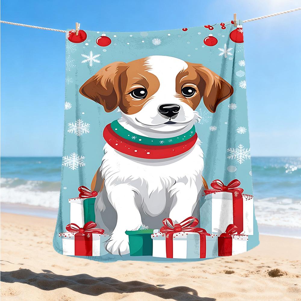 1pc Christmas dog Outdoor Flannel Blanket , Machine Washable Perfect Gift for Birthday , Holiday Travel Accessory , Durable Material