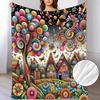A Soft And Warm Flannel Blanket Featuring a Whimsical Tale Town Design, Perfect for Use On The Sofa, for Home Relaxation, As an Air Conditioning Blank
