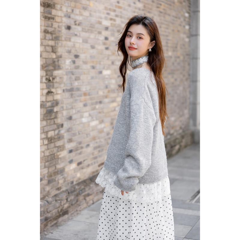 Mokana Autumn/Winter Tie-Neck Lace Panel Knit Sweater