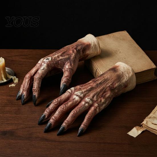 Comfortable Latex Horror Gloves 1 Pair Halloween Costume for Adults Kids, Zombie Hands Detailed Gloves, Scary Ghost Hand Cosplay Accessory Masquerade