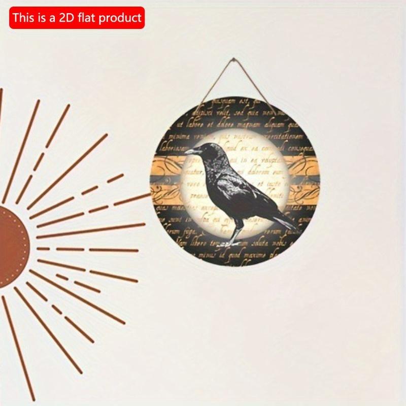 2d Flat 20*20cm, Home Decoration, Crow Wooden Doorplate, Circular Decorative Logo, for Home, Kitchen, Garden, Bedroom, Club Decor.