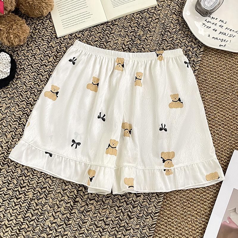 Ladies Summer Thin Cartoon Sweet Floral Satin Ice Silk Breathable Loose Comfortable Leggings