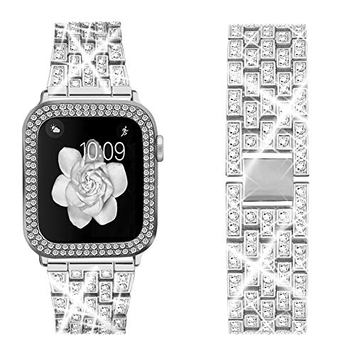 

Metal Strap with Case For Apple Watch 45mm 41mm 44mm 42mm 40mm 38mm Diamond Bracelet Wristband for iWatch 9 8 7 6 5 4 3 SE Cover For iwatch 321 38mm серебряный