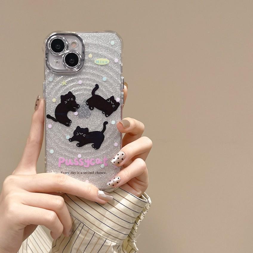 Black Cat Glitter Bowknot Anti-Drop Phone Case for iPhone 17 Air/16 Pro Max