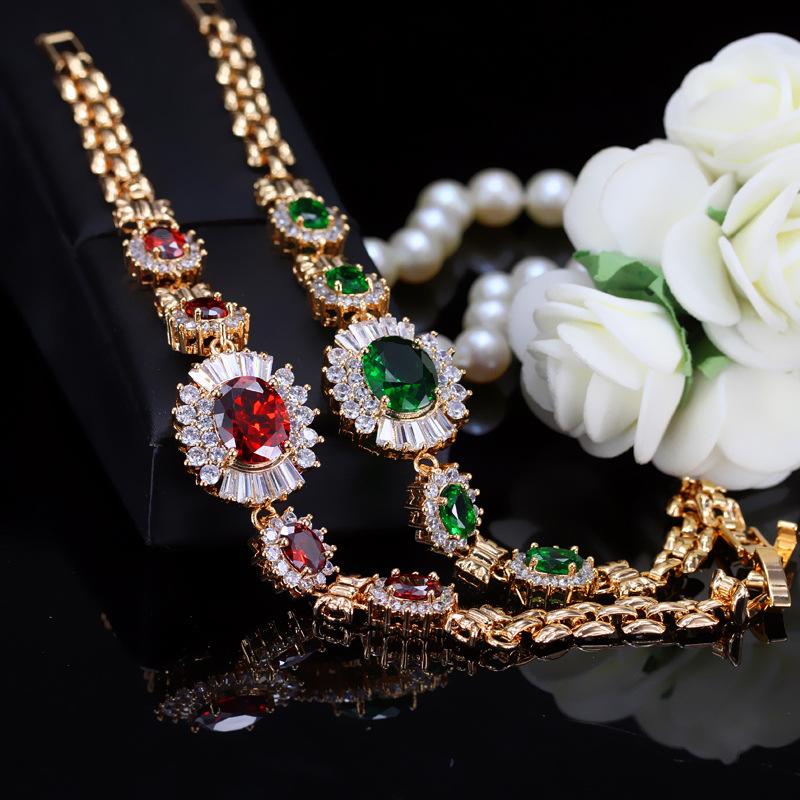 Jewelry, Eco-Friendly Copper Electroplated Real Gold Zircon Bracelet.