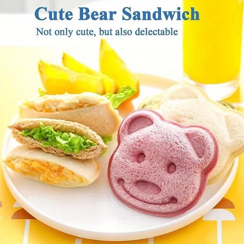 Cartoon Bear Sandwich Mold, Plastic Rice Ball Mold, DIY Breakfast Tools, Food Safe Kitchen Supplies, for School Lunch Box Essentials, Cookie Cutter
