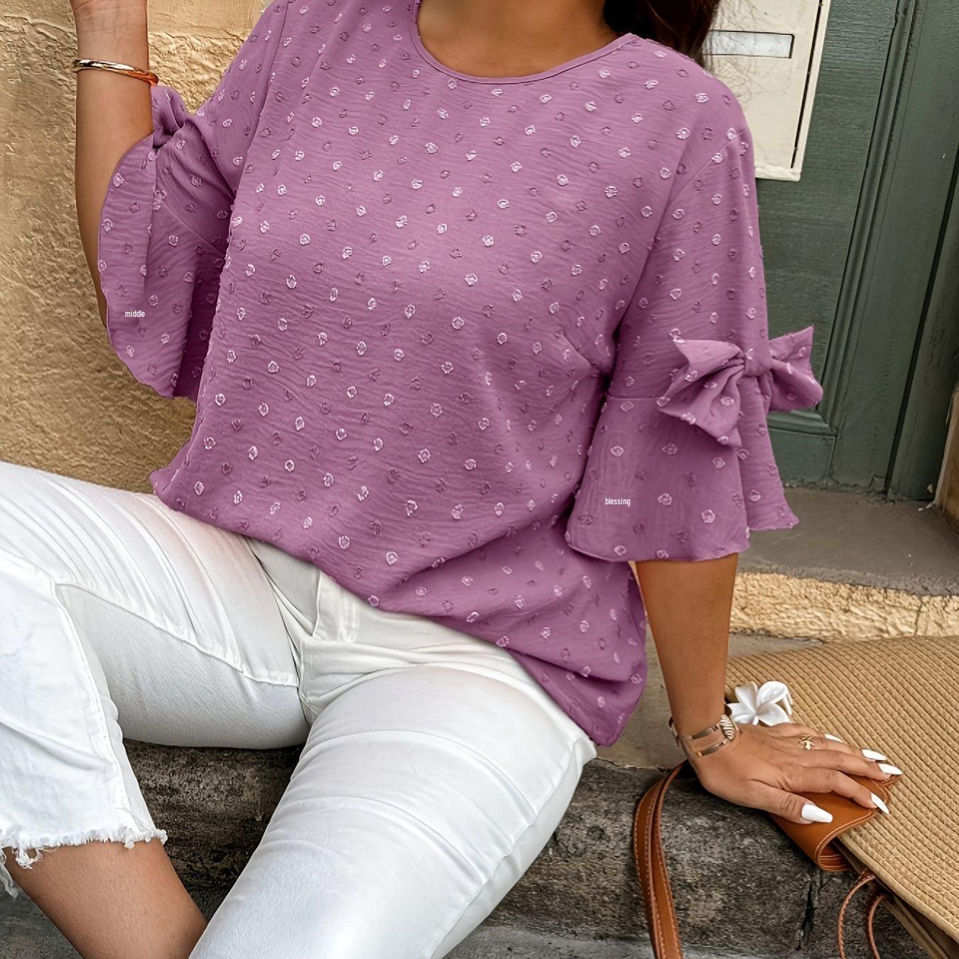 Plus Size Women s Polka Dot Bow Ruffle Top 3XL