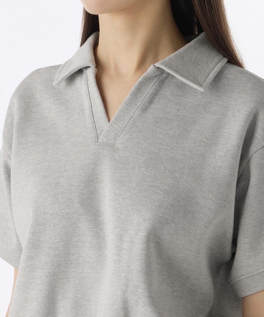 MUSINSA STANDARD WOMAN Women'S Double Knit Collared Short Sleeve Sweatshirt [Medium Grey]