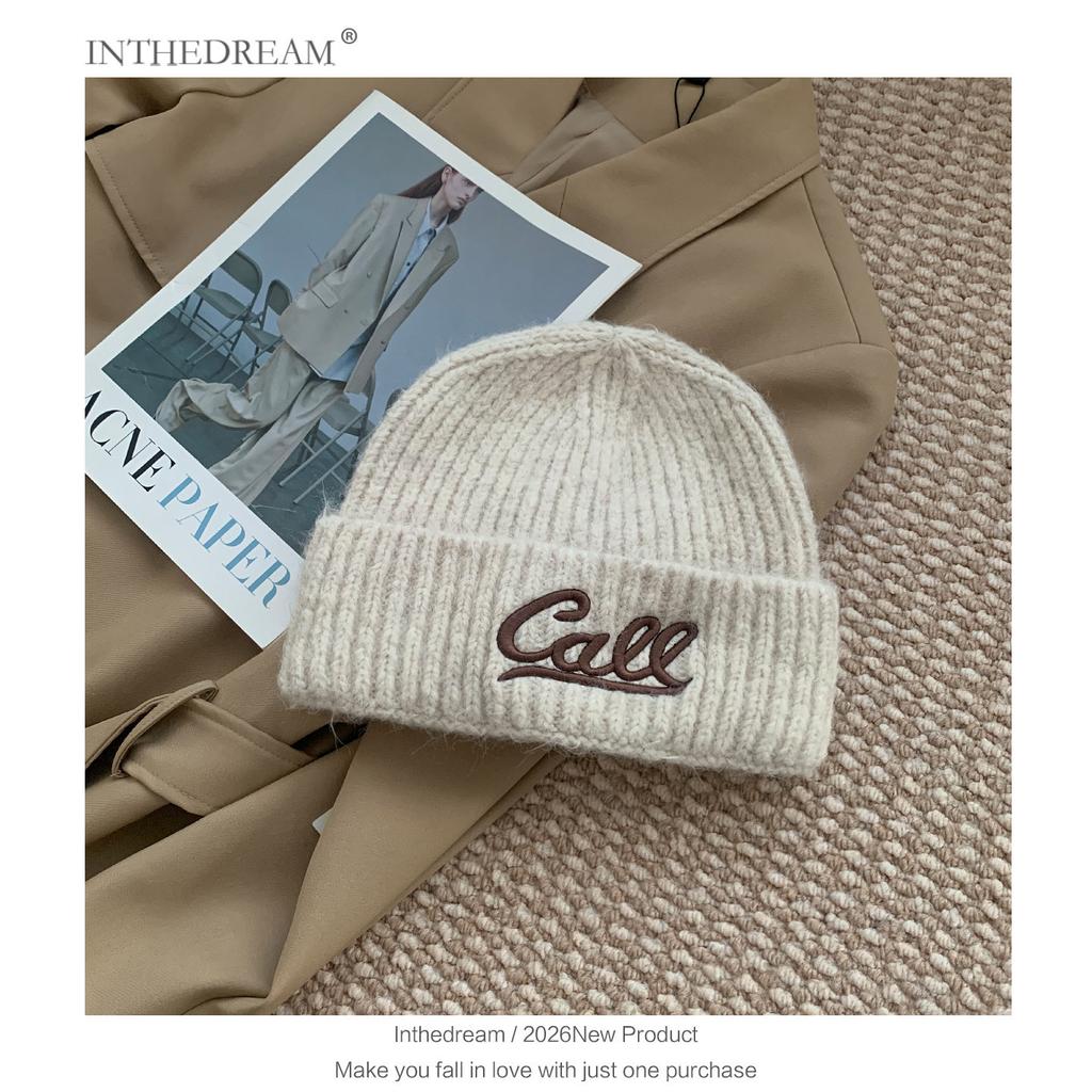 Ins Embroidery Letter Knitted Hat Children's Autumn and Winter New Warm Ear Protection Versatile Wool Hat Big Head Circumference