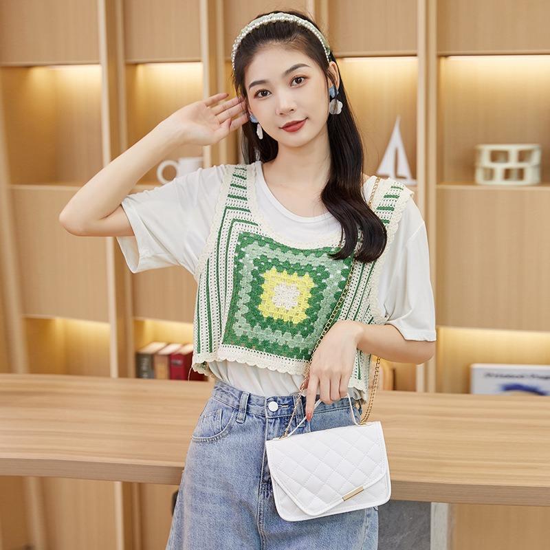 Niche texture embroidered rhombus chain small square bag new buckle single shoulder crossbody women's bag