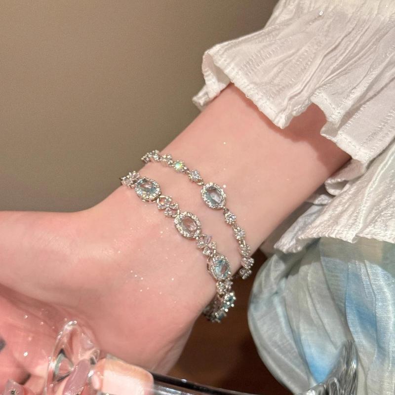 Summer Sweet Blue Zircon Crystal Cross Bracelets For Women Fashion Romantic Adjustable Chain Bangle Jewelry Party Casual Gifts