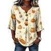 Women's Casual V-Neck Ruffle Sleeve Loose Fit Blouse with Halloween All-Over Print