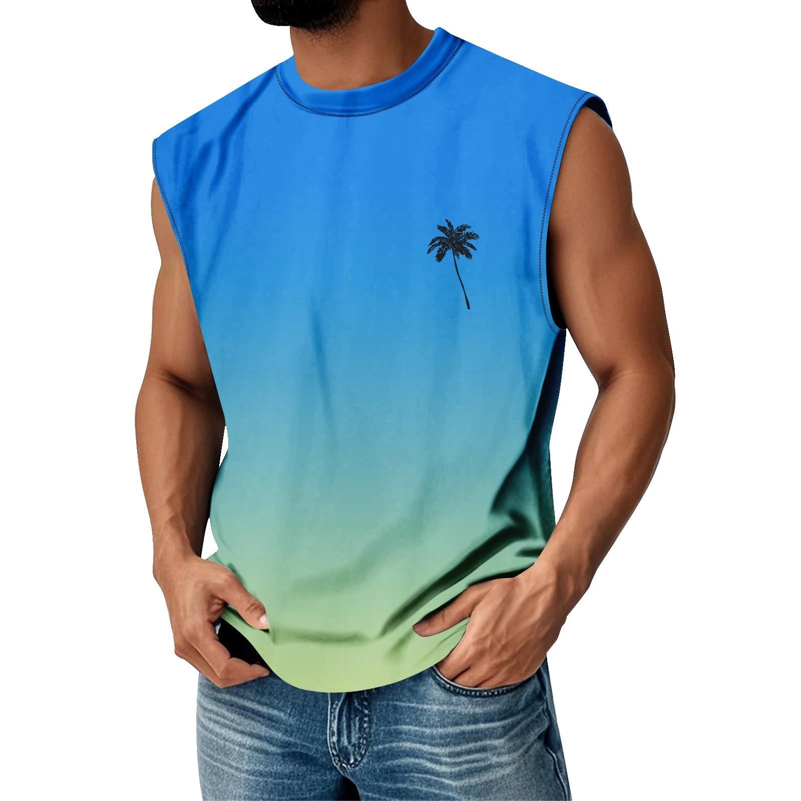 

Мужская летняя майка без рукавов с принтом, круглым вырезом и градиентом, спортивная, в стиле кэжуал XL