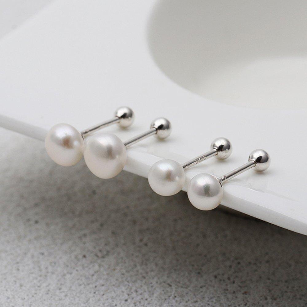 Full Silver Freshwater Pearl Silver Piercing Earrings_6mm Pair