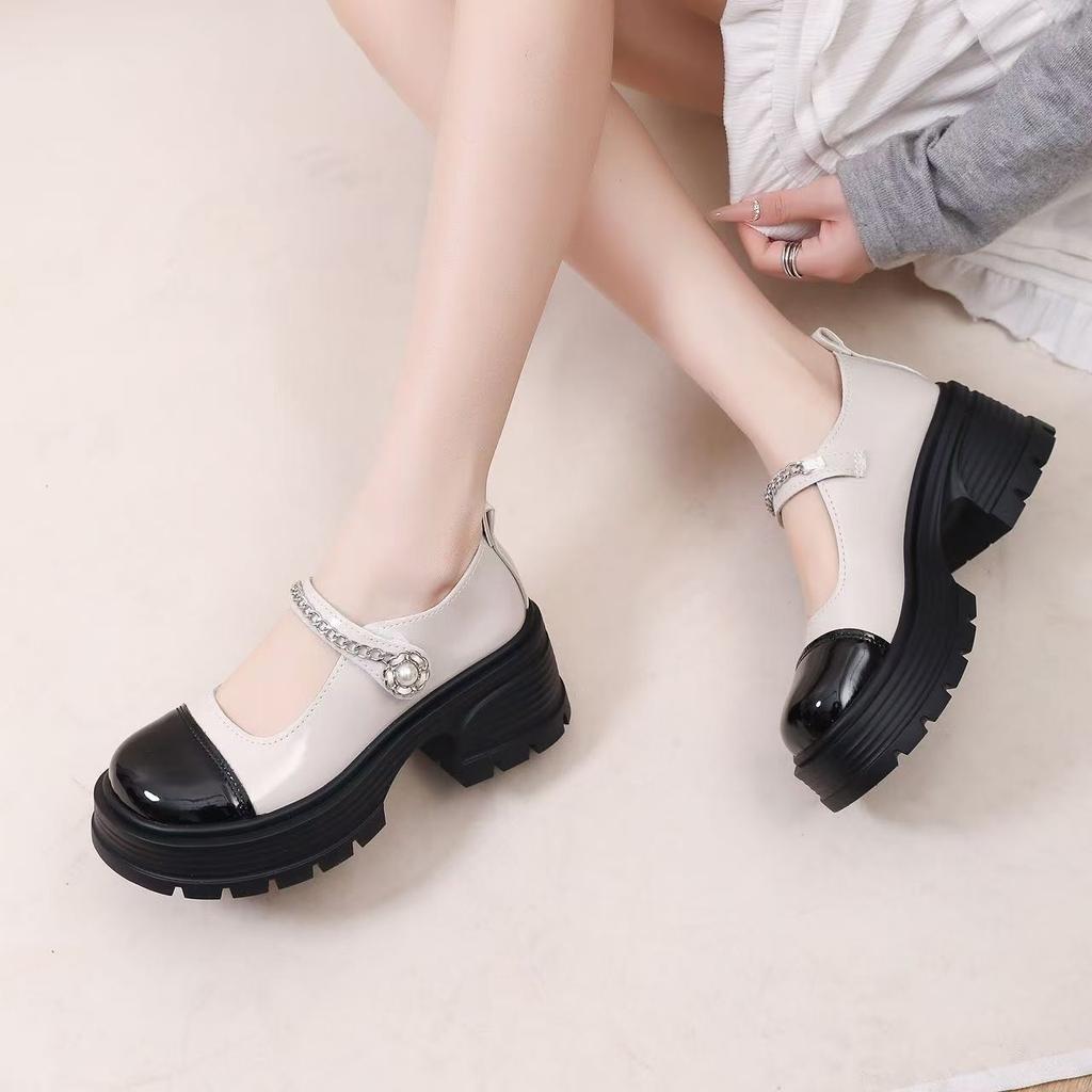 2025 Spring Dating British Style Retro Small Leather Shoes French Small Fragrant Style Mary Jane Women's Shallow Mouth Platform Shoes