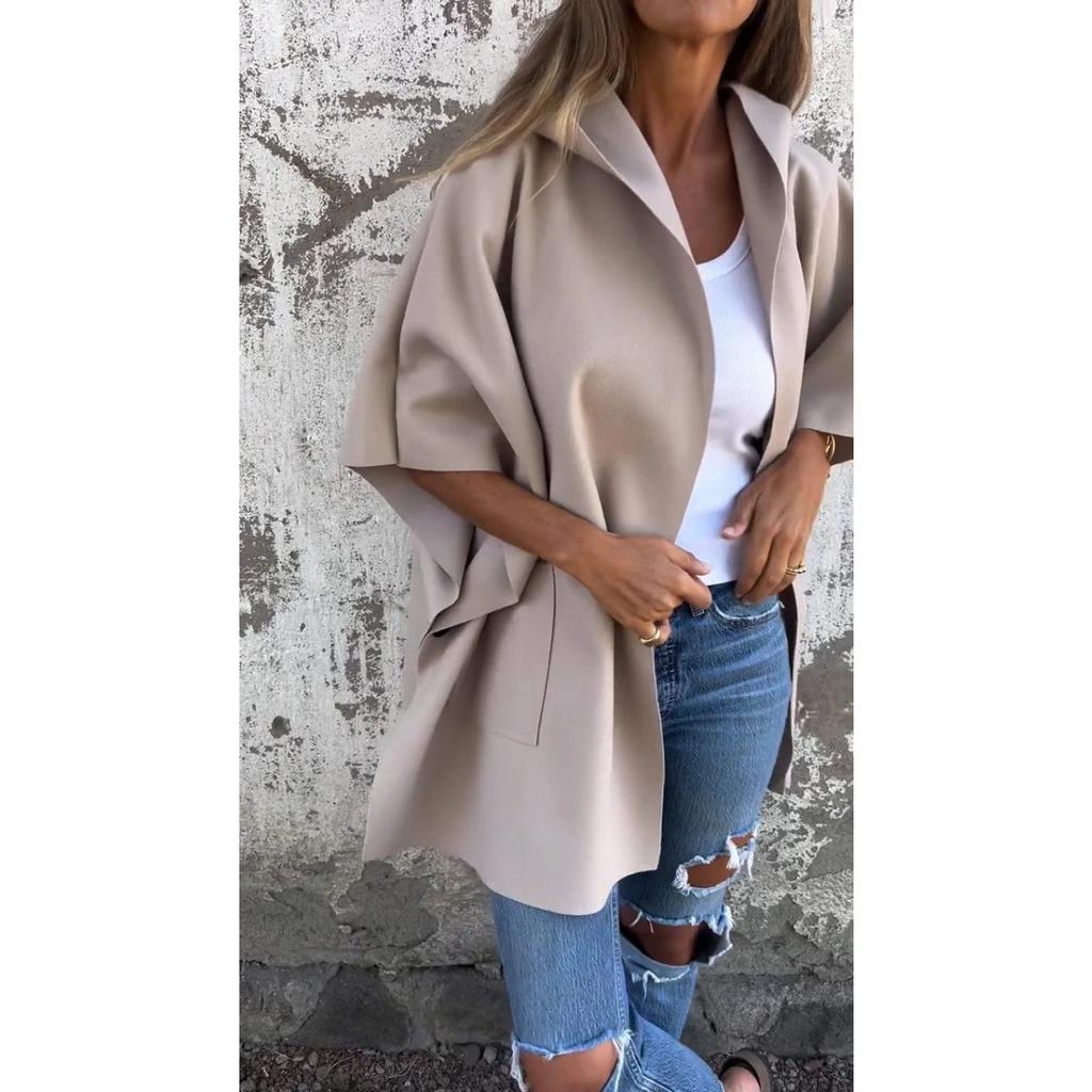 New Women's Fall Winter Lapel One-piece Poncho Coat