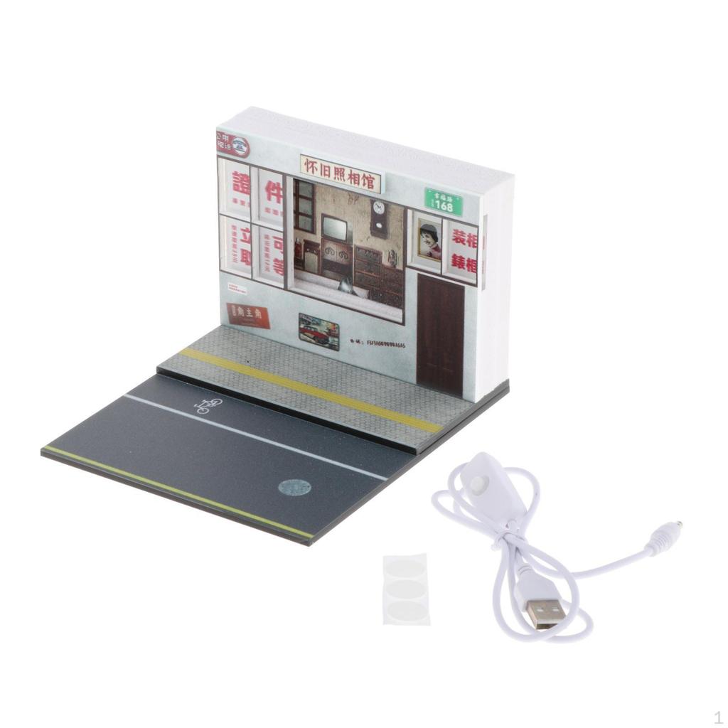 1/64 Model Car Diorama Arrangement with Lighted Street Scene for Home Decor