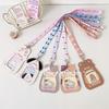 Cartoon Cat Transparent Durable Card Holder with Lanyard for ID, Bus, Meal Cards