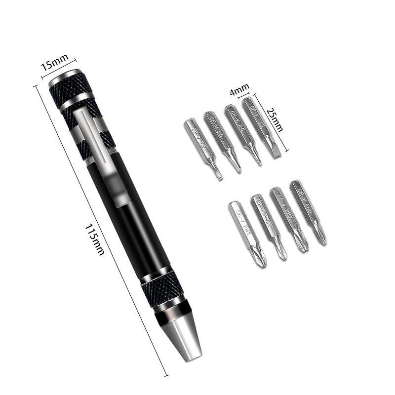 8-in-1 Screwdriver Aluminum Alloy Disassembly Pen Repair Screwdriver Phillips Flat Bit Screwdriver