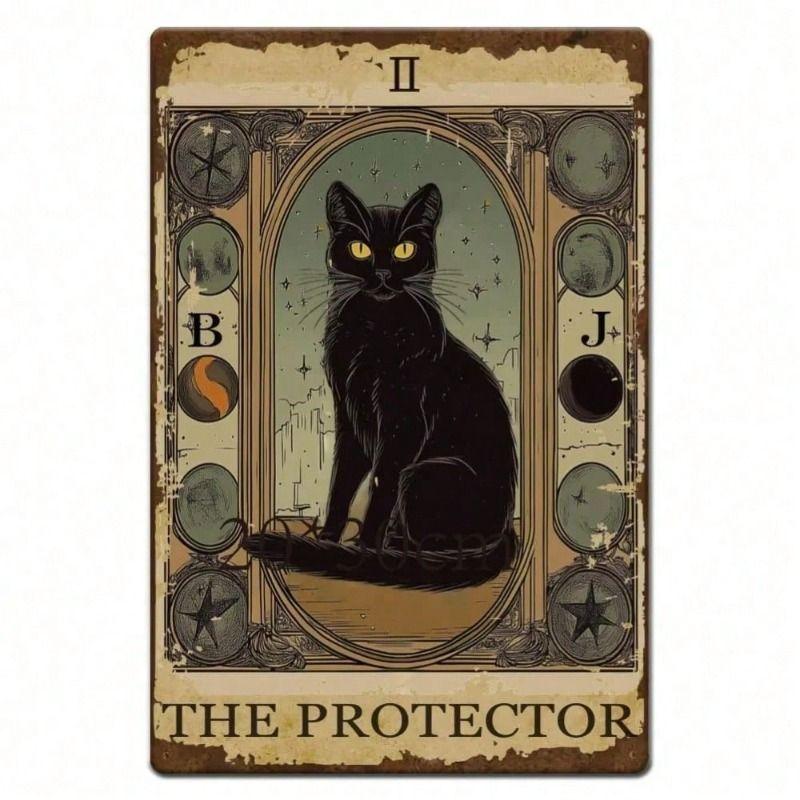 Vintage Black Cat Tarot Tin Sign 20x30cm Gothic Wall Decor Home Bar