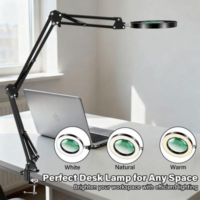 USB-Stecker 10x Vergrößerungs-Tischlampe, Glaslinse, 3 Gelenkarme, dimmbare LED-Lupe Lesen Handwerk Hobby Naharbeit