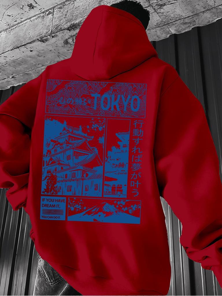 Men's Hooded Sweater TOKYO Comic Print Loose Pullover Hoodie Casual Men's Wear