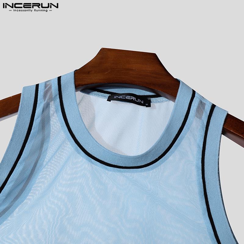 INCERUN Sommer Herren Nähte Ärmellos Mesh Transparent Stretch Tanktops