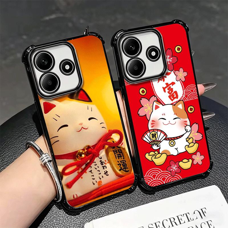 Lucky Cat Maneki Neko Japanese Soft Phone Case For Xiaomi Redmi Note 14 15 Pro Plus 13 12 11S 11T 5G 10 9S 9 Plating Anti-Fall F