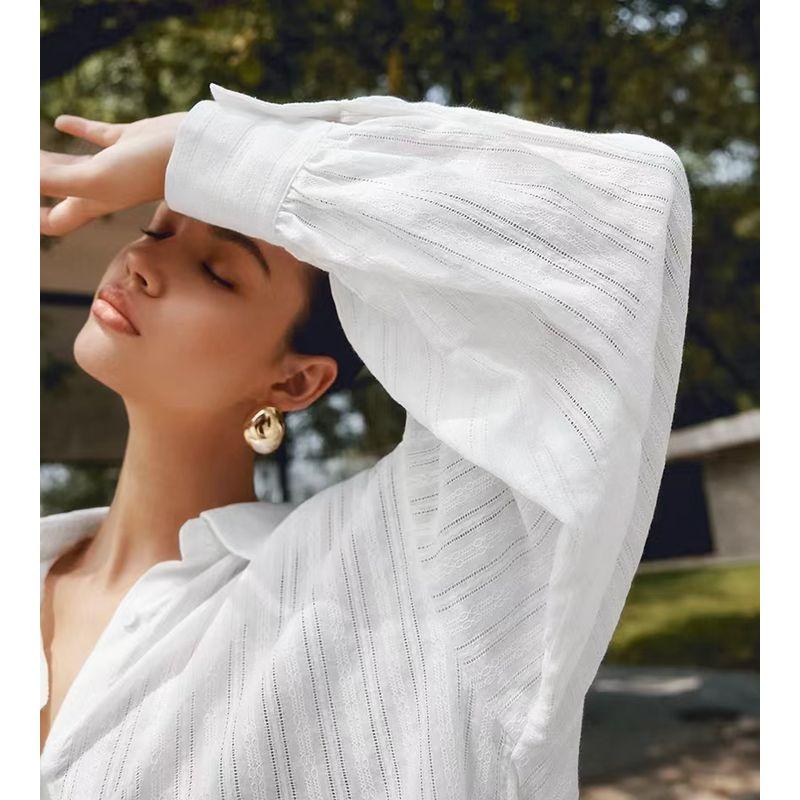 Fashion Wind Summer New Arrival Micro Transparent Long Sleeves Shirt Shorts Casual Suit Shirt and Shorts Set