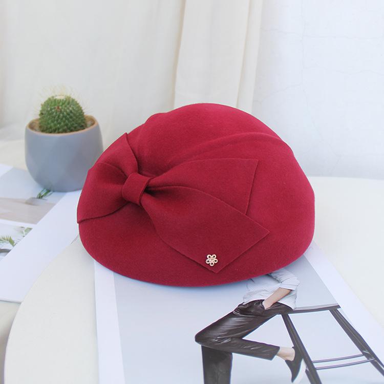 Hat Women'S Autumn And Winter Wool Stewardess Hat Beret British Vintage Versatile Top Hat Fashion Trend