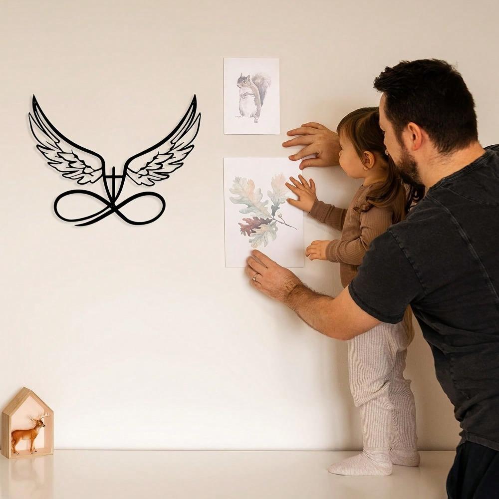 Black Metal Angel Wings Wall Art Heart Cutout Decor for Indoor Outdoor Living Room Bedroom Garden