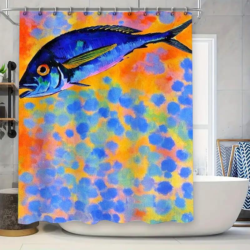 

Brightly Colored Fish Print Shower Curtain Waterproof Home Decoration Bathroom Decorative Fabric C1294573-60X84Inches W60H190(CM)-1 Pcs