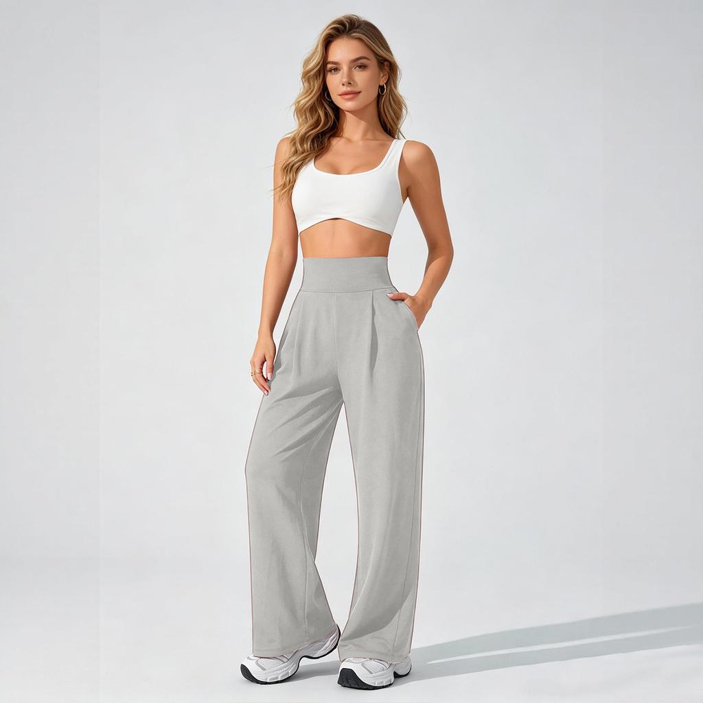 Hohe Taille Weites Bein Yogahosen für Damen Lockerer Schnitt Elastischer Bund Entspannte Lounge Trainingshosen mit Taschen