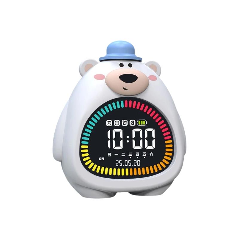 

Multifunctional Bear Nightlight Alarm Clock With Timer Soft Ambients Glows Silicones PVC Design For Kids Bedroom Decors білий