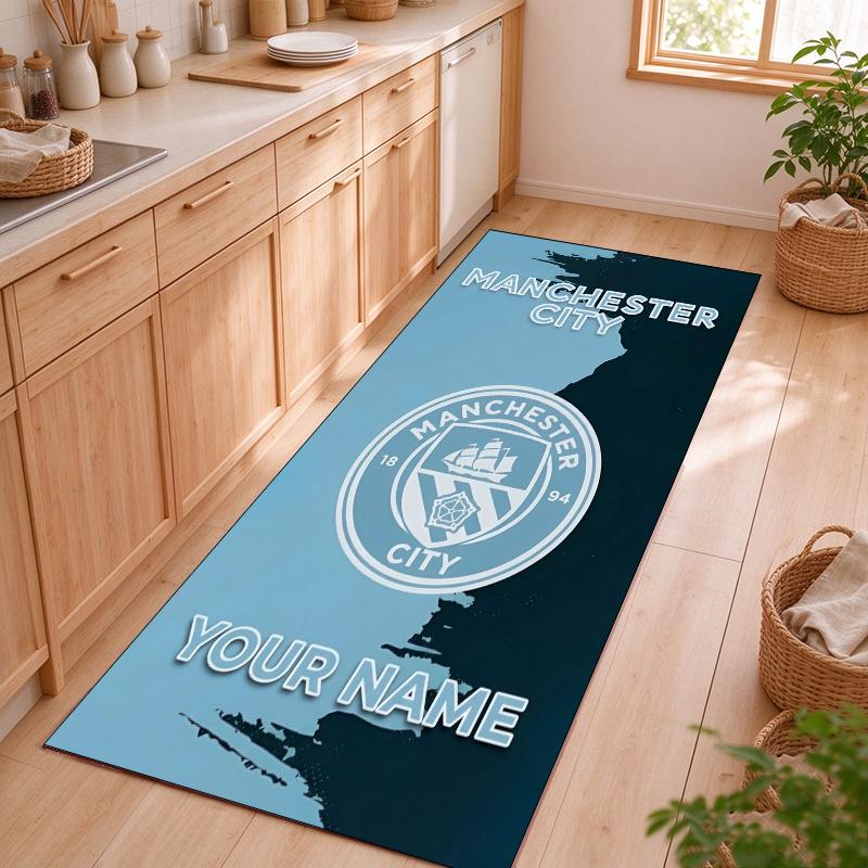 Manchester City Customizable name kitchen floor mat easy to clean and wipe down Suitable for kitchens living rooms and entryways—a perfec