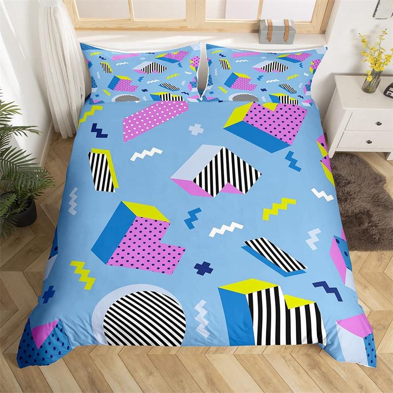 Retro 80s Style Bedding Set Twin King Size Abstract Geometric Pattern Duvet Cover Set Microfiber Circle And Triangle Quilt Cover