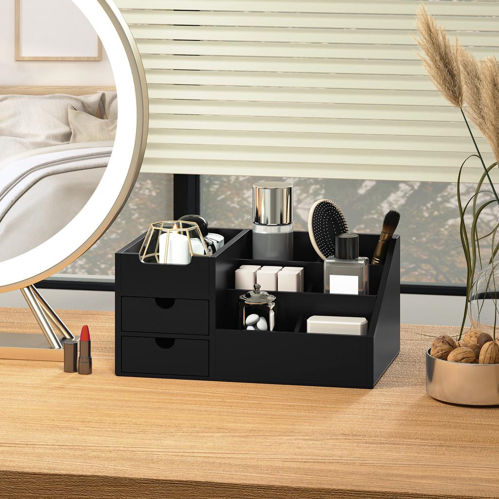 Desk Organizer 2 Drawers Storage Box Office Box Organization Black 33 x 20.5 x 15.5 cm