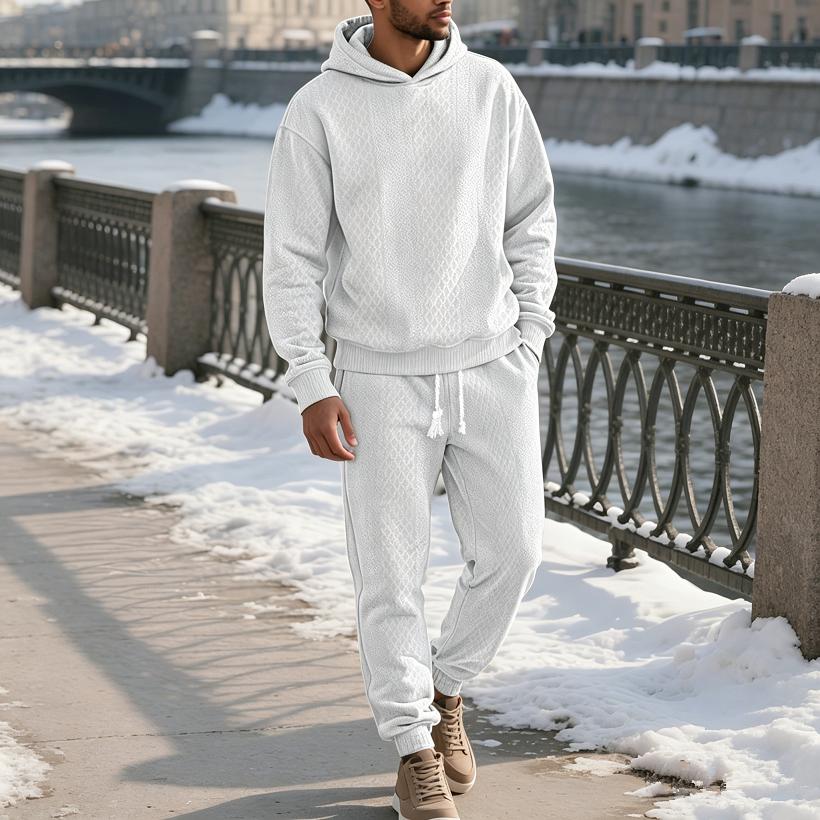 Men's 2 Piece Outfits Knit Jacquard Pullover Sweatshirt Tracksuit & Joggers Sweatpants Sweatsuit Sets with Pockets
