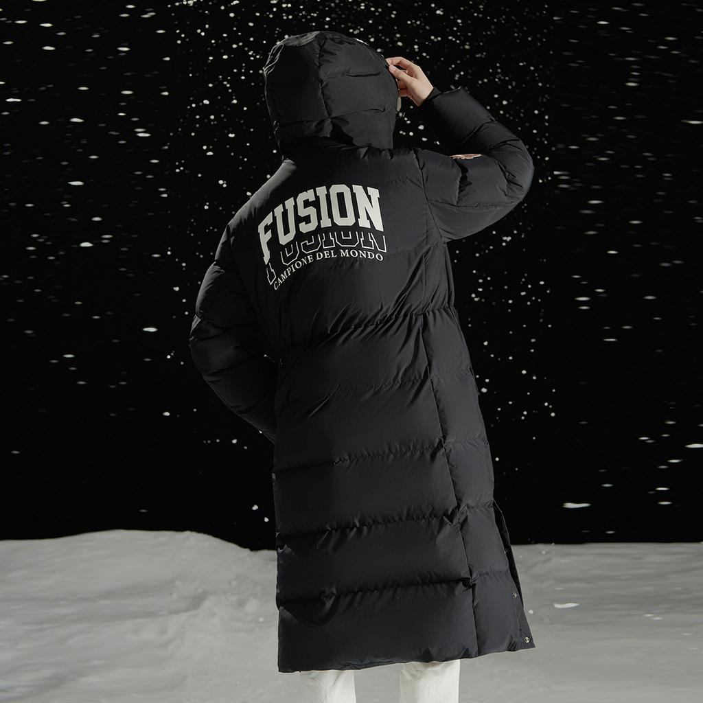 Fila Fusion Solid Color Hooded Sports Warm Loose Long Down Jacket Women Outerwear Black T11W345907ABK